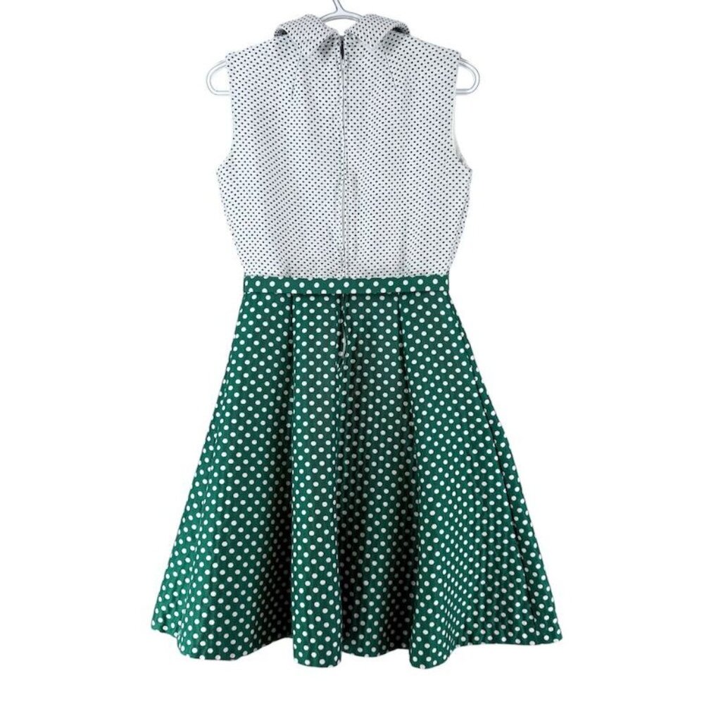 Vtg Saks Fifth Avenue Dress w Matching Jacket Green White Polka Dot Sleeveless N - Picture 4 of 10